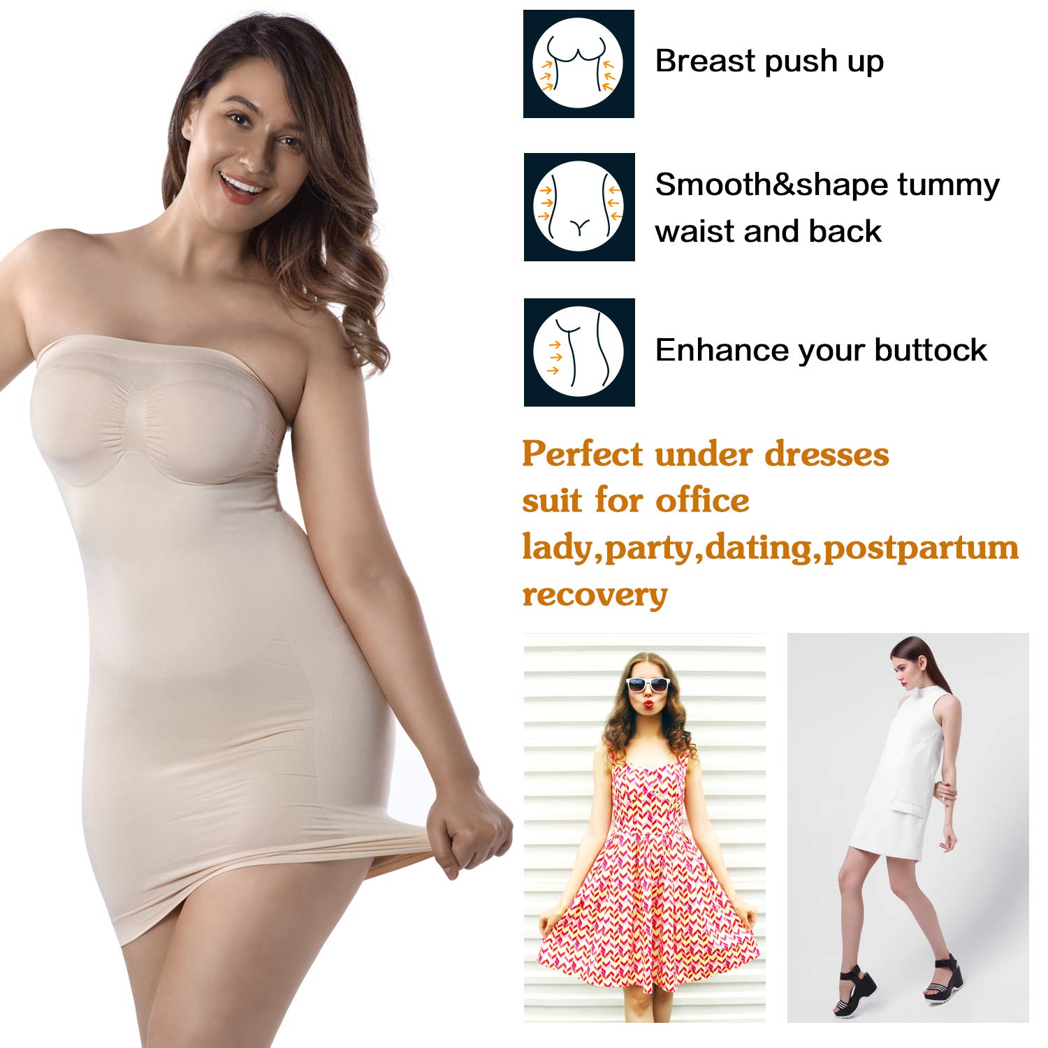 MD Women's Strapless Full Body Slip Shaper Seamless Nude Size Large