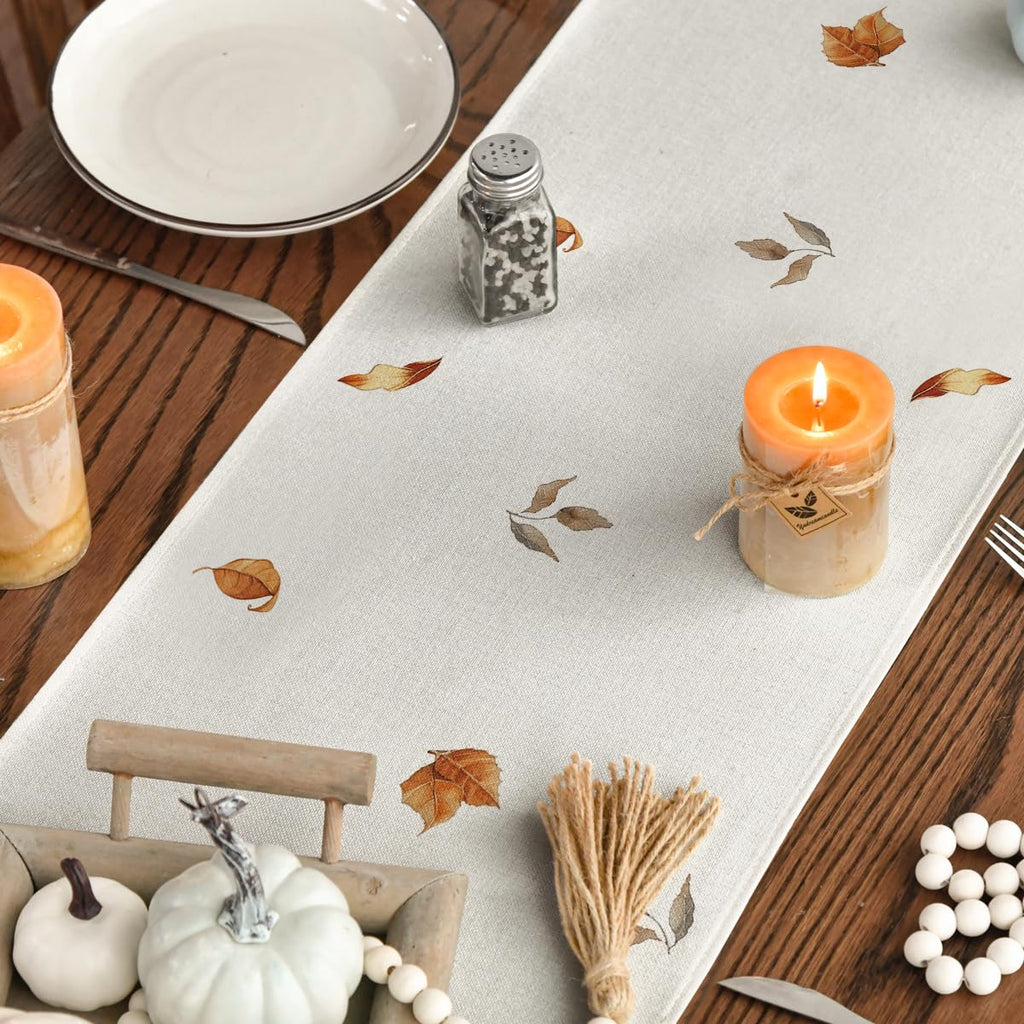 Artoid Mode Pumpkins Eucalyptus Table Runner 13x36 Inch Beige 210 GSM