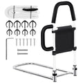 Okvpajdo Adjustable Bed Rail with 2Grab Bars Safety Guard Black White King Queen