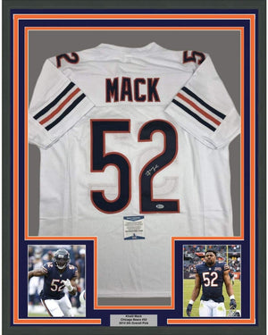 Framed Autographed/Signed Khalil Mack 35x39 Chicago White Football Jersey Beckett BAS COA