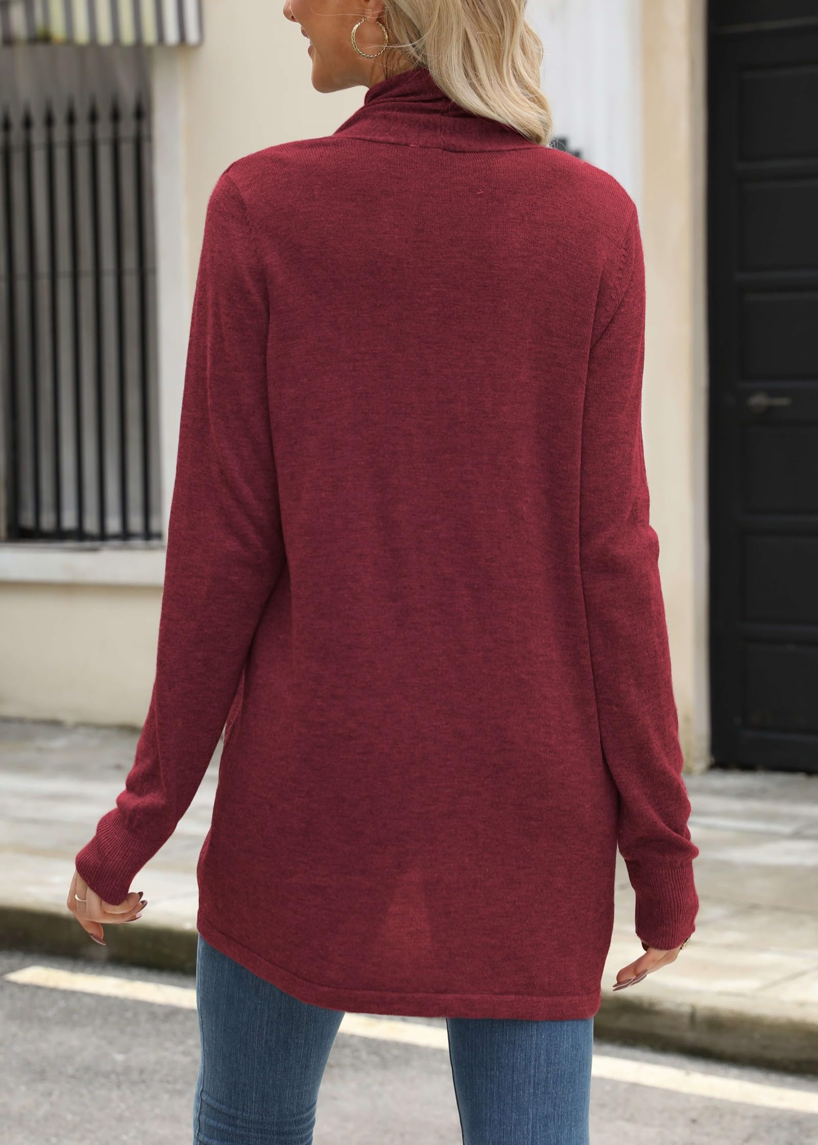 Vanfany Womens Lightweight Open Front Cardigan Knit Burgundy Size XL