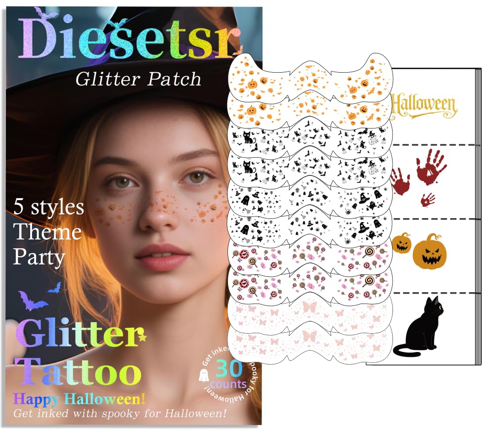 Diesetsr Face Glitter Freckles Temporary Tattoos Stickers Black 30 PCS
