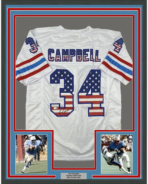 Framed Autographed/Signed Earl Campbell 35x39 Houston White USA Football Jersey Beckett BAS COA