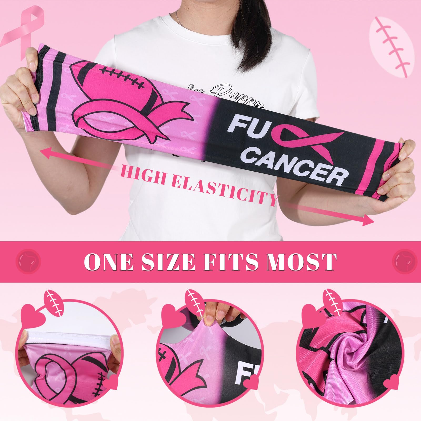 PABOBIT Breast Cancer Awareness Pink Ribbon Arm Sleeve Football 1Pair Size Adult