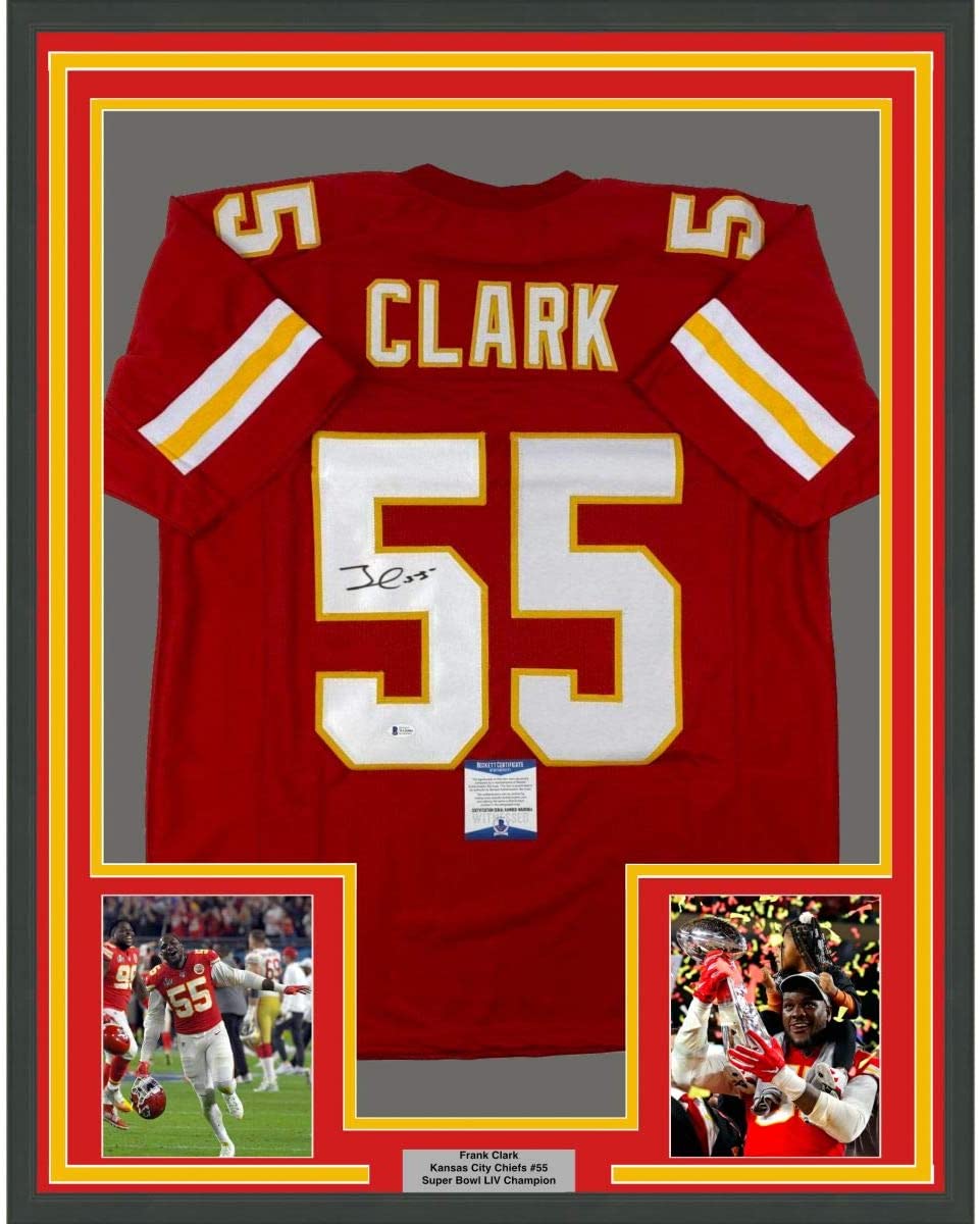 Framed Autographed/Signed Frank Clark 35x39 Kansas City Red Football Jersey PSA/DNA COA