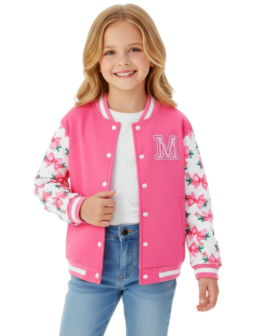 PATPAT Girls Varsity Baseball Jacket Pink Lightweight Coat Size 4-5T