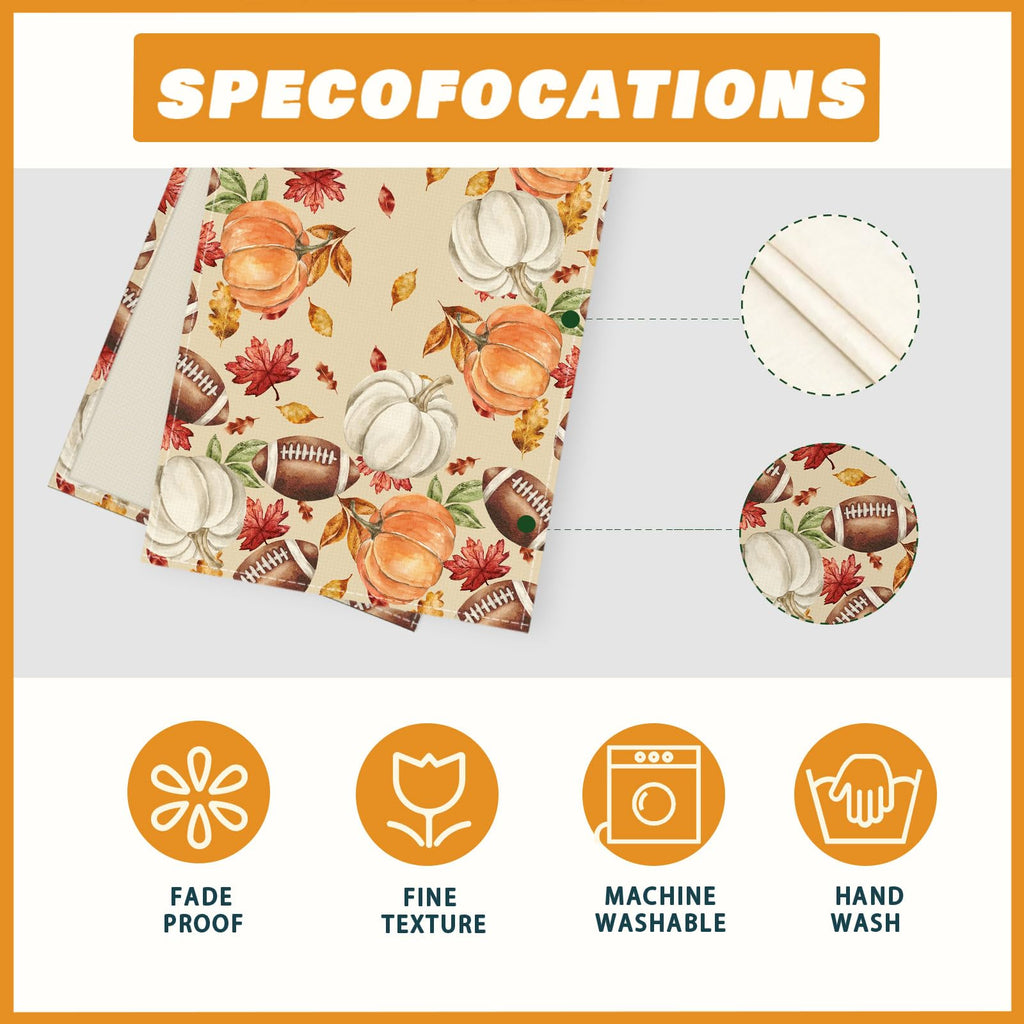 XCHI Fall Football Pumpkin Maple Leaves Table Runner Colored 13x108 Inch