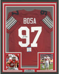 Framed Autographed/Signed Joey Bosa 35x39 Ohio State Red College Football Jersey Beckett BAS COA