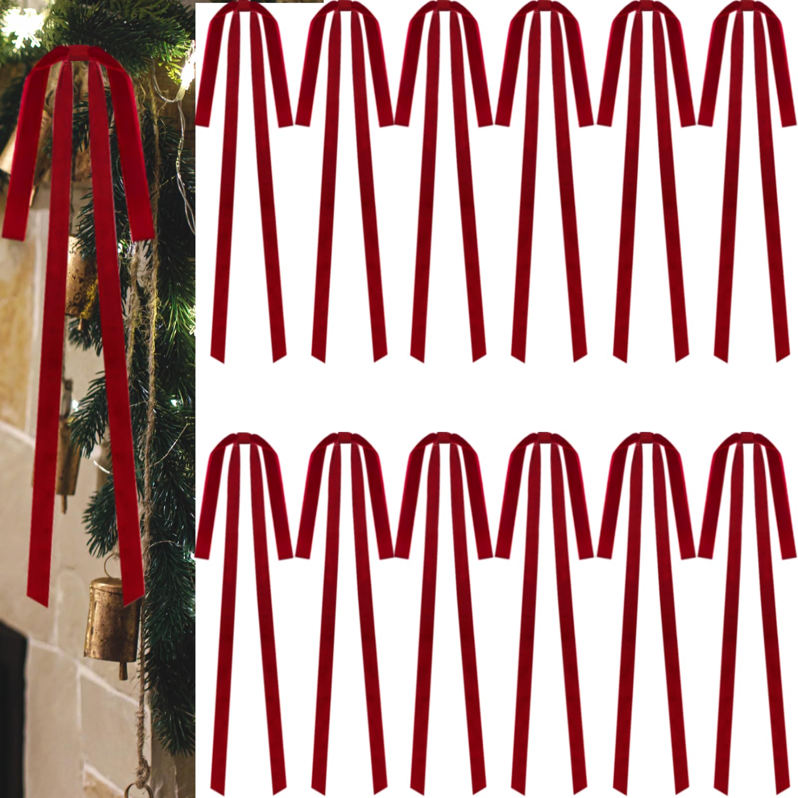 Dcocdeely 12 Pcs Velvet Christmas Bows 24x12in Wine Red Rustic Decor