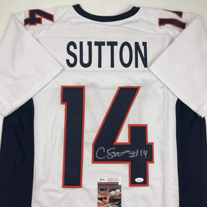 Autographed/Signed Courtland Sutton Denver White Football Jersey JSA COA