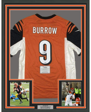 Framed Autographed/Signed Joe Burrow 35x39 Cincinnati Bengals Orange Authentic Nike Game Football Jersey Fanatics COA