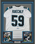 Framed Autographed/Signed Luke Kuechly 35x39 Carolina White Football Jersey Beckett BAS COA