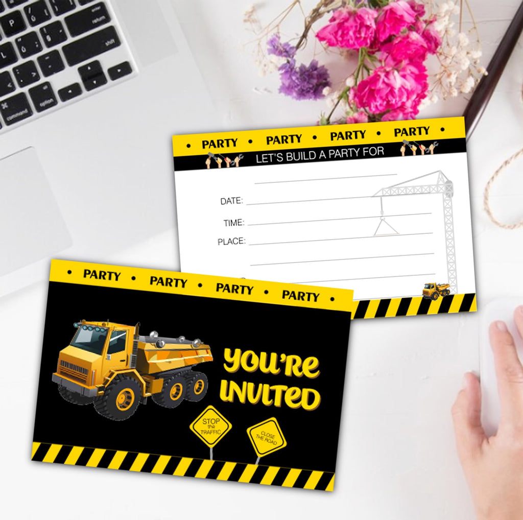 XIAOPNN Construction Birthday Party Invitation Boys, 30 Cards With 30 Envelopes