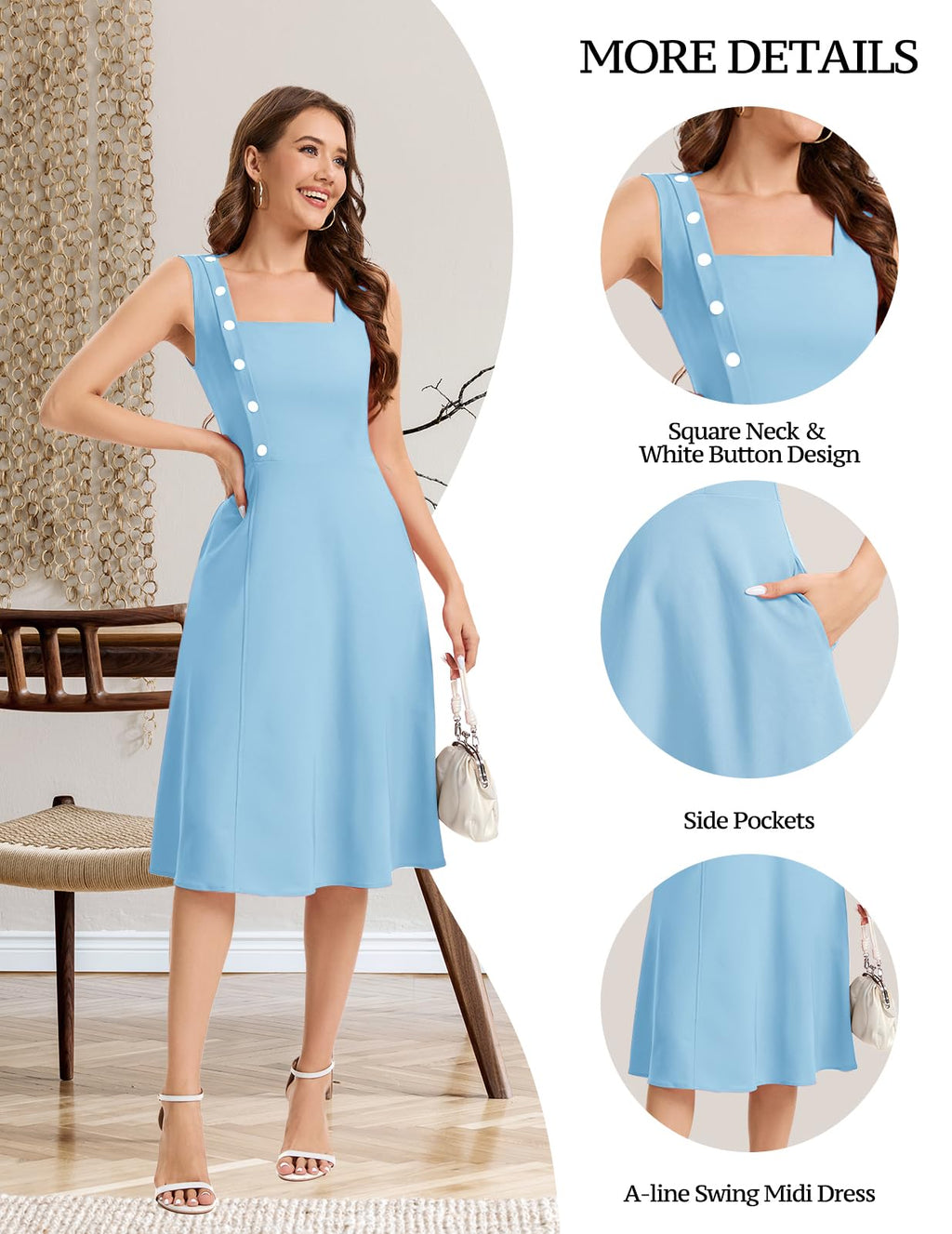 Bbonlinedress Womens Vintage Cocktail Dress Sleeveless A-line Midi Blue Size S