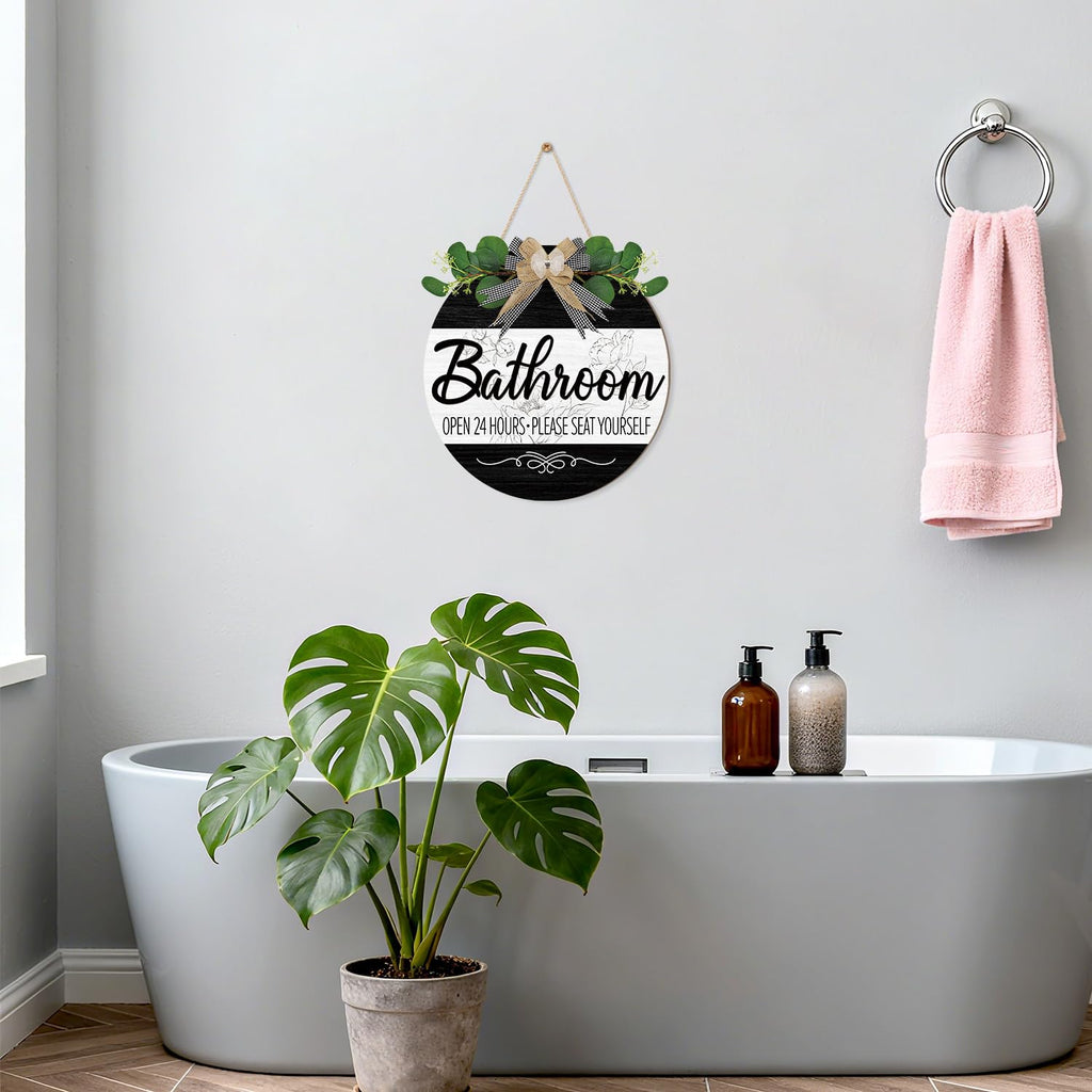 CHDITB Summer Bathroom Wooden Sign Tropical Palm Tree 11.4x11.4 in Portrait
