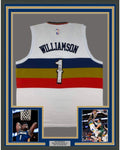 Framed Autographed/Signed Zion Williamson 35x39 New Orleans White Basketball Jersey PSA/DNA COA Holo Only