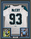 Framed Autographed/Signed Gerald McCoy 35x39 Carolina White Football Jersey Beckett BAS COA