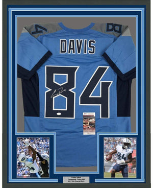 Framed Autographed/Signed Corey Davis 35x39 Tennessee 2018 Powder Blue Football Jersey JSA COA