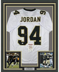 Framed Autographed/Signed Cam Cameron Jordan 35x39 New Orleans White Football Jersey JSA COA
