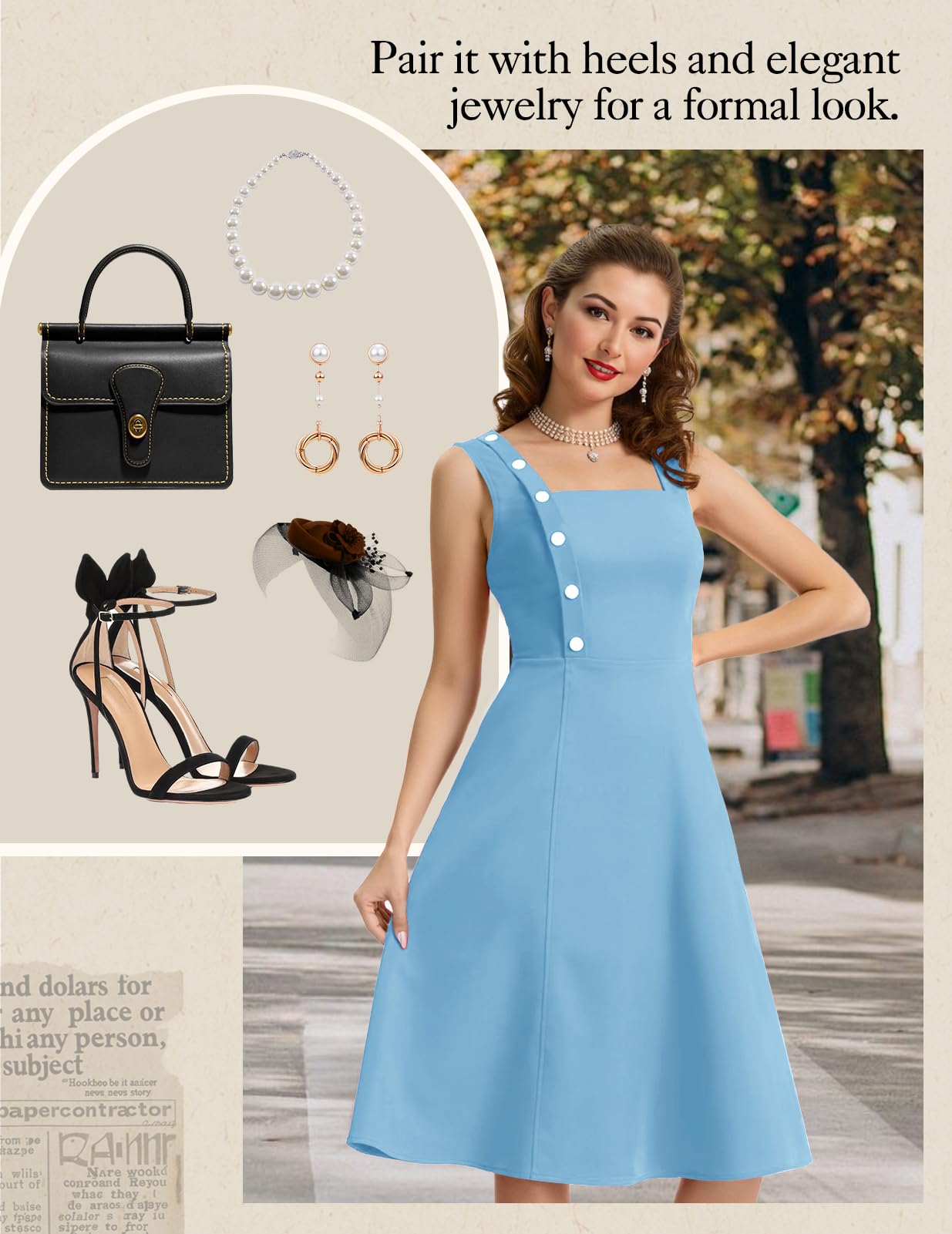 Bbonlinedress Womens Vintage Cocktail Dress Sleeveless A-line Midi Blue Size S