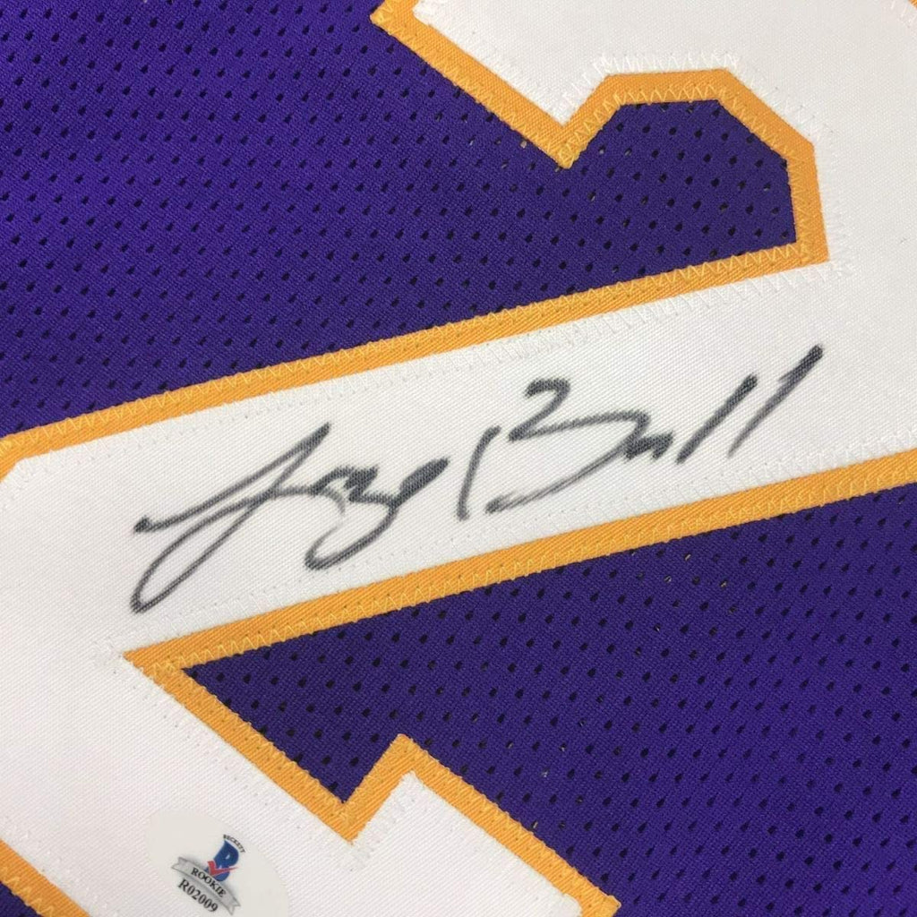 Framed Autographed/Signed Lonzo Ball 35x39 Los Angeles LA Purple Basketball Jersey Beckett BAS COA
