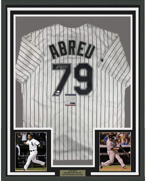 Framed Autographed/Signed Jose Abreu 35x39 Chicago Pinstripe Baseball Jersey PSA/DNA COA