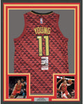 Framed Autographed/Signed Trae Young 35x39 Atlanta Red Basketball Jersey JSA COA