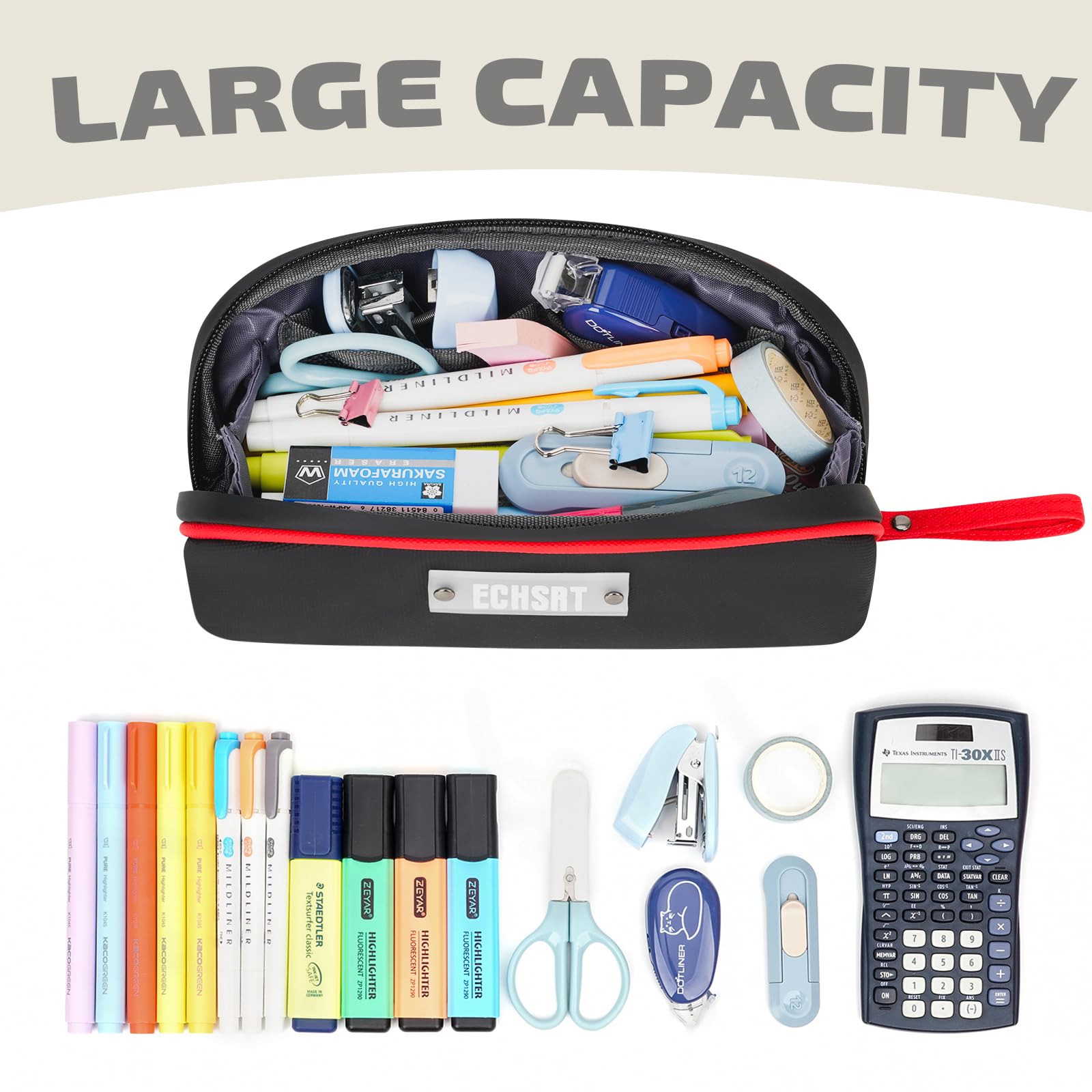 ECHSRT Pencil Case Flat Zipper Organizer Pouch Small Black for Men Women
