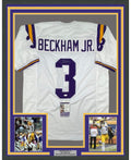 Framed Autographed/Signed Odell Beckham Jr. 35x39 LSU White College Football Jersey JSA COA
