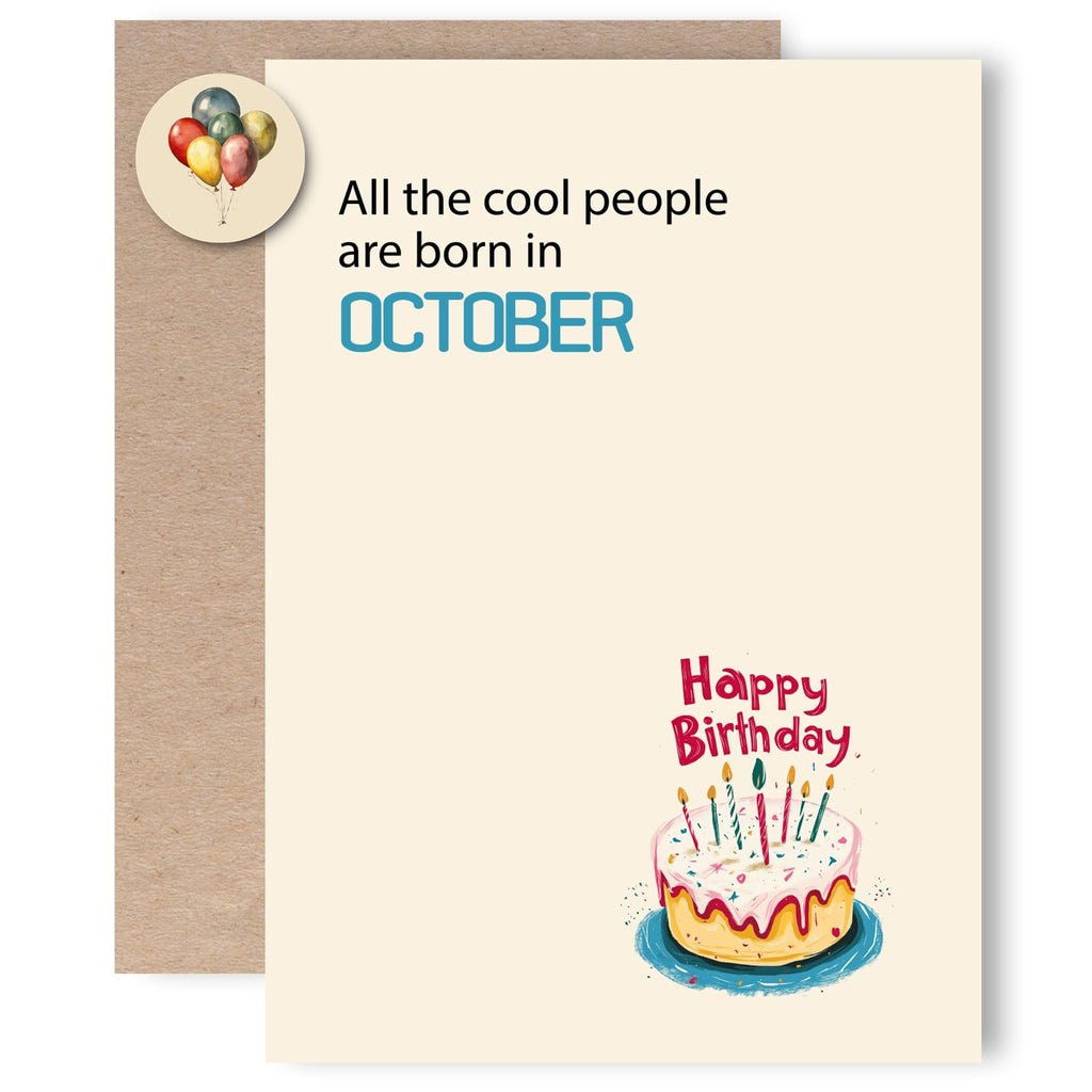 MOSSSH October Birthday Cards with Envelope Sticker Black Letter Print