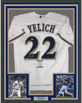 Framed Autographed/Signed Christian Yelich 35x39 Milwaukee White Baseball Jersey Beckett BAS COA