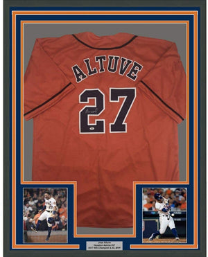 Framed Autographed/Signed Jose Altuve 35x39 Houston Orange Baseball Jersey GTSM COA Holo Only