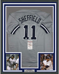 Framed Autographed/Signed Gary Sheffield 35x39 New York Grey Baseball Jersey JSA COA
