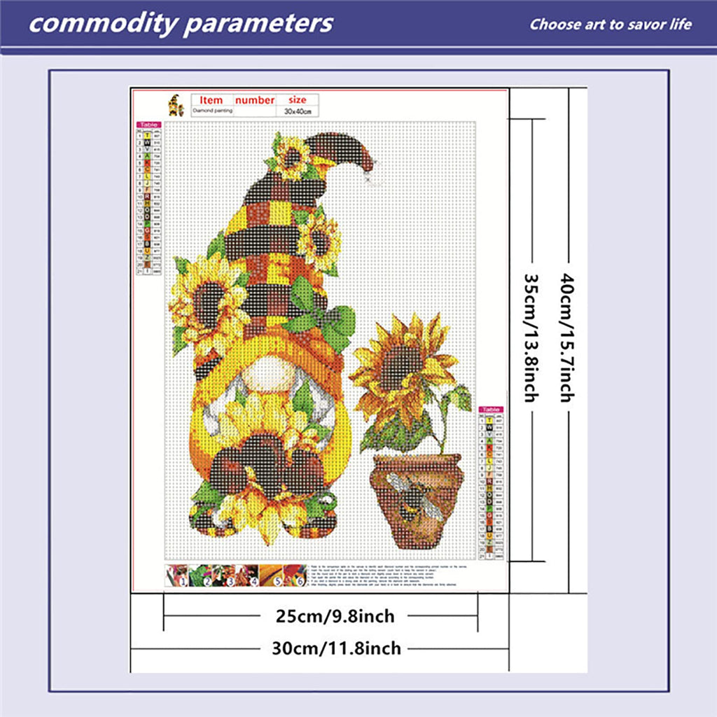 AllWenTo 5D Diamond Painting Kit Sunflower Anime Gnome 12x16 Inch