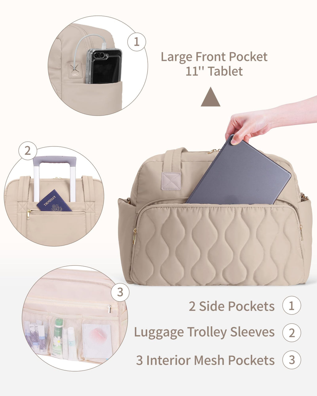 Wandering Nature Small Travel Duffle Bag 18x14x8 Beige Laptop Compartment