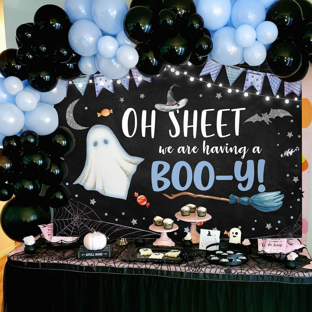 MEHOFOND Halloween Baby Shower Party Backdrop Purple Vinyl 7x5ft