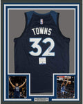 Framed Autographed/Signed Karl-Anthony Towns 35x39 Minnesota Blue Basketball Jersey Beckett BAS COA