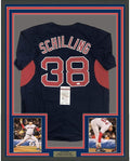 Framed Autographed/Signed Curt Schilling 35x39 Boston Blue Baseball Jersey JSA COA
