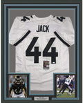Framed Autographed/Signed Myles Jack 35x39 Jacksonville White Football Jersey JSA COA