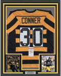 Framed Autographed/Signed James Conner 35x39 Pittsburgh Bumble Bee Football Jersey JSA COA