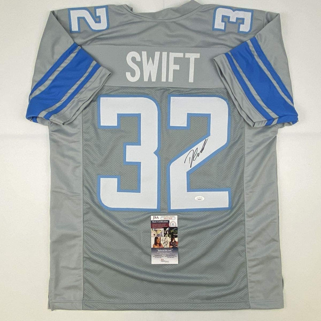 Autographed/Signed D'Andre Swift Detroit Grey Football Jersey JSA COA