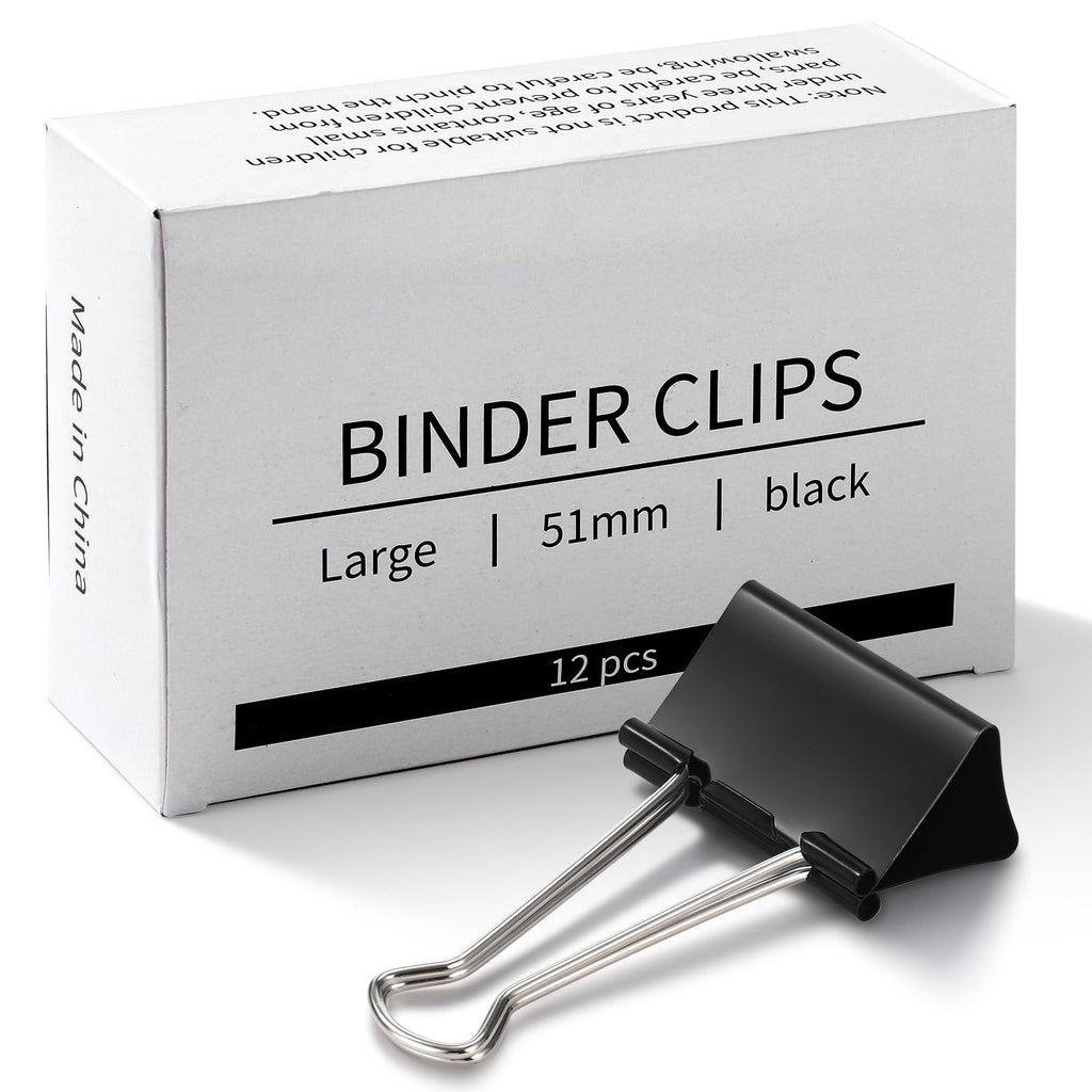Eclirgan Large 1.9-Inch Heavy-Duty Black Binder Clips 48-Pack