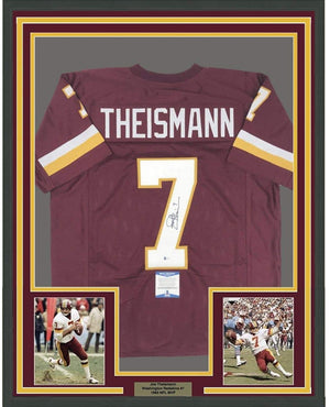 Framed Autographed/Signed Joe Theismann 35x39 Washington Burgundy Football Jersey Beckett BAS COA