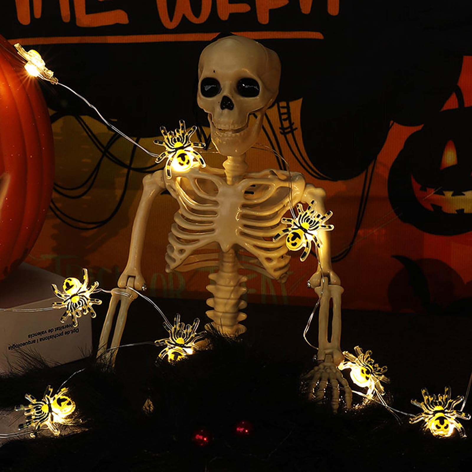 Joygoods Halloween Spider String Lights 7ft 20 LED Warm White Battery 2 Pack