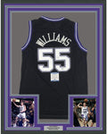 Framed Autographed/Signed Jason Williams 35x39 Sacramento Black Basketball Jersey Beckett BAS COA