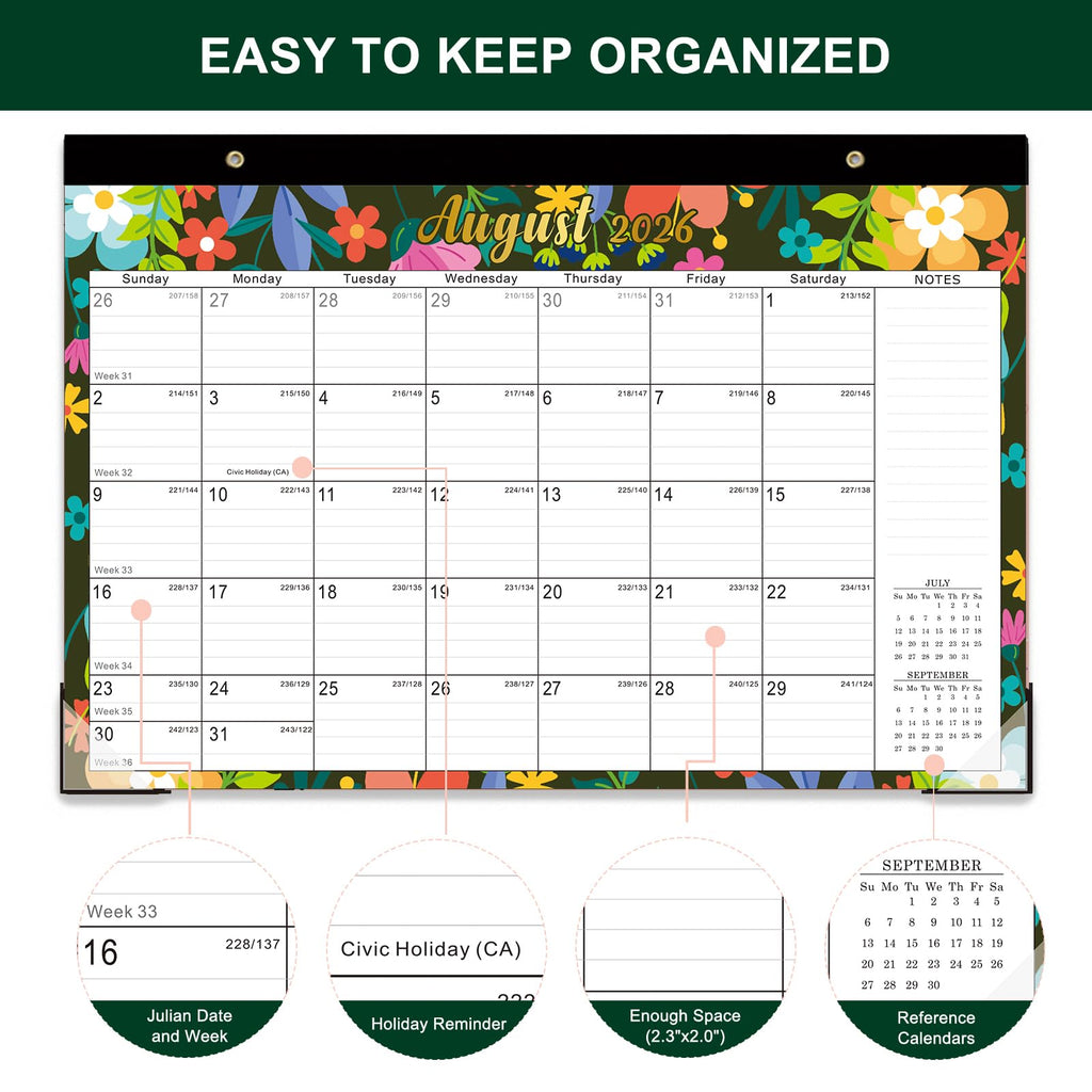 Lbylyhxc 2026-2027 18-Month Desk Calendar 17x12 Flowers Jan 2026-Jun 2027