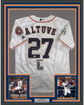 Framed Autographed/Signed Jose Altuve 35x39 Houston White Baseball Jersey JSA COA