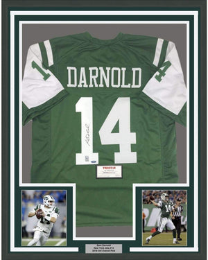Framed Autographed/Signed Sam Darnold 35x39 New York Green Rookie Football Jersey Tristar COA