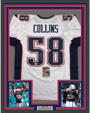 Framed Autographed/Signed Jamie Collins 35x39 New England White Football Jersey JSA COA