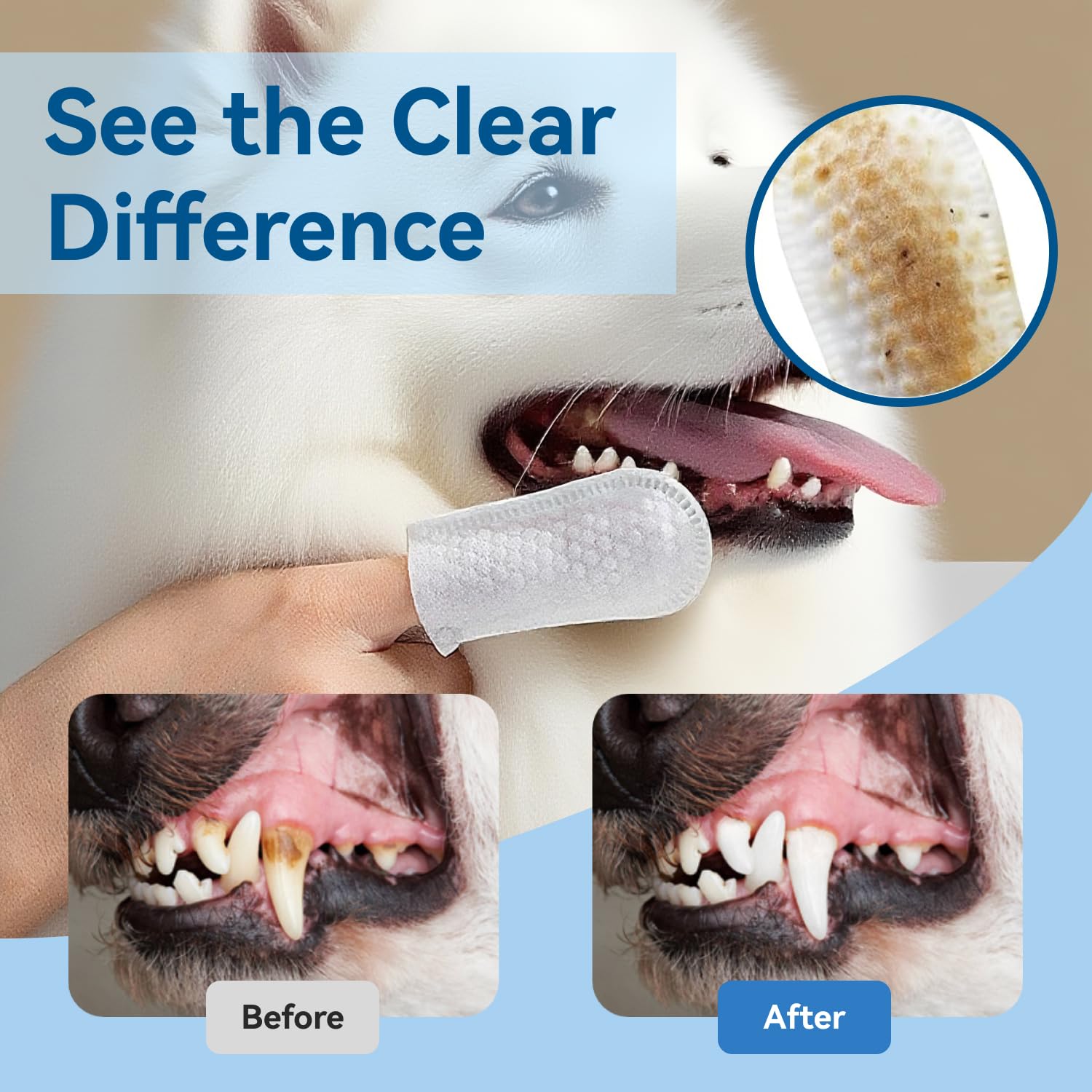 Opdent Dog Teeth Cleaning Wipes No-Rinse Dental Finger Wipes 50 pcs Unscented